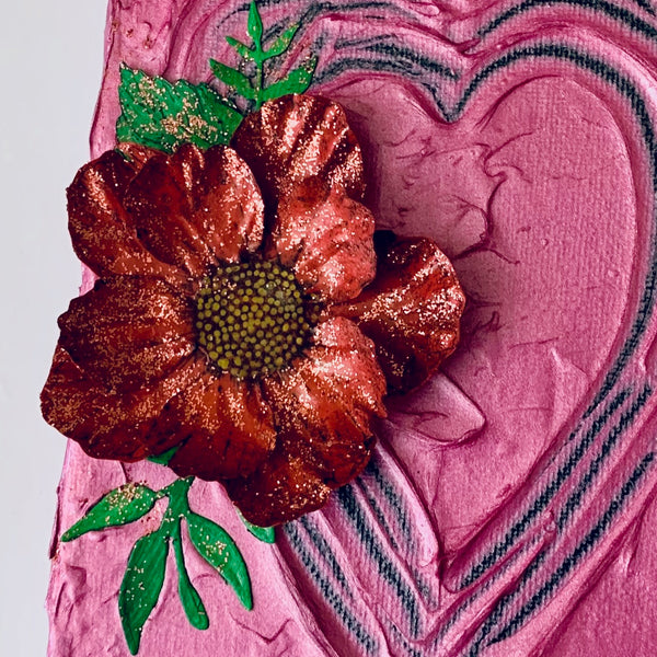 OOAK 5"x7" Paper Flower Heart Mixed Media Canvas Painting | Nursery Decor, Birthday Gift