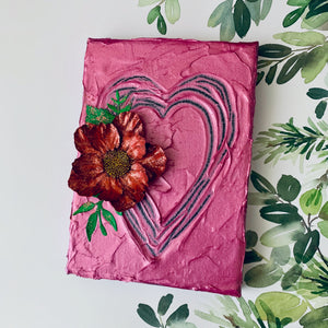OOAK 5"x7" Paper Flower Heart Mixed Media Canvas Painting | Nursery Decor, Birthday Gift