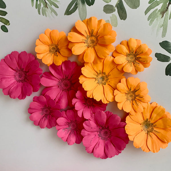 Set of 12 Paper Flowers: Daisies - 2 sizes | Basic or Shimmery with glossy dimensional center | Paper Arts/Crafts/Wedding/Nursery