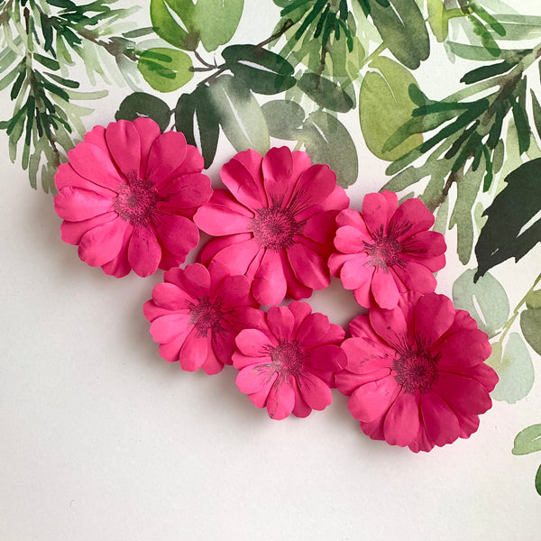 Set of 12 Paper Flowers: Daisies - 2 sizes | Basic or Shimmery with glossy dimensional center | Paper Arts/Crafts/Wedding/Nursery