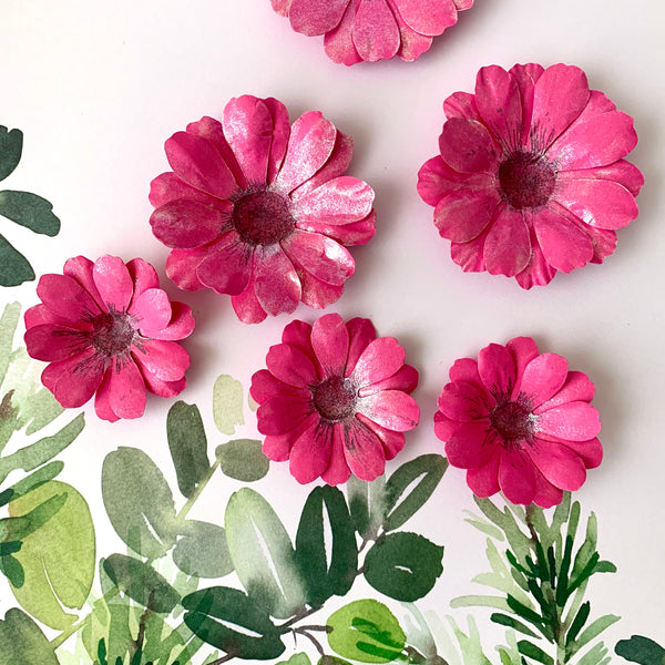 Set of 12 Paper Flowers: Daisies - 2 sizes | Basic or Shimmery with glossy dimensional center | Paper Arts/Crafts/Wedding/Nursery