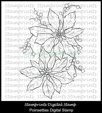 Digital Stamp - Poinsettias VIS-1611 (by Stamprints).Christmas.