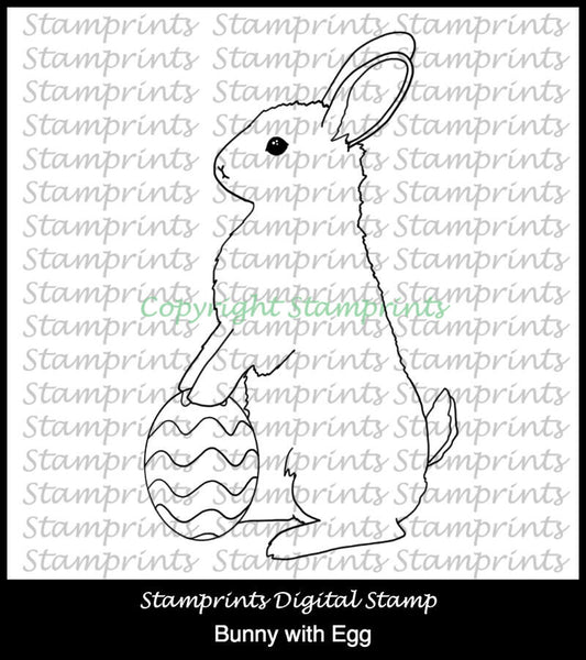 Bunny with Egg (TLS-1806) Digital Stamp. Cardmaking.Scrapbooking