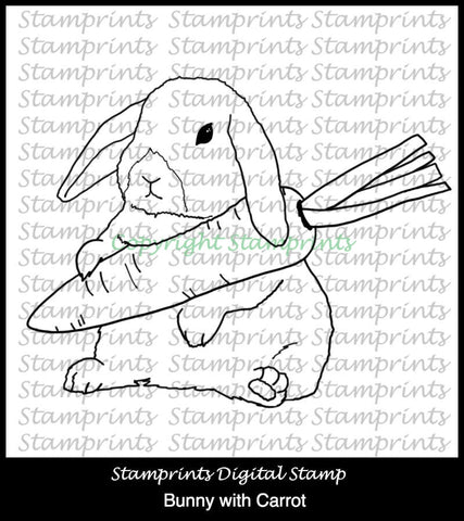 Bunny with Carrot (TLS-1803) Digital Stamp. Cardmaking.Scrapbooking