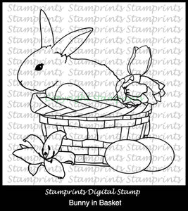 Bunny in Basket (TLS-1805) Digital Stamp. Cardmaking.Scrapbooking