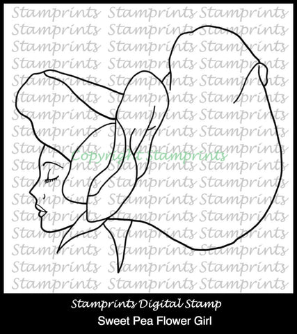 Sweet Pea Flower Girl (TLS-1810) Digital Stamp. Cardmaking.Scrapbooking.