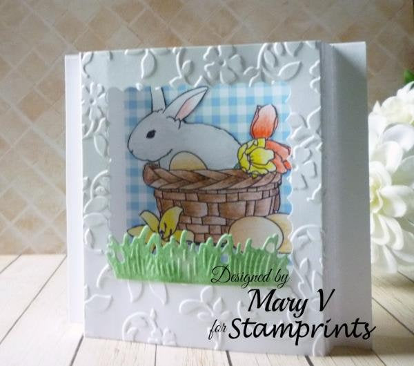 Bunny in Basket (TLS-1805) Digital Stamp. Cardmaking.Scrapbooking