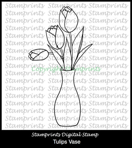 Digital Stamp - Tulips Vase MFS-167 (by Stamprints). Printable.Coloring Art.