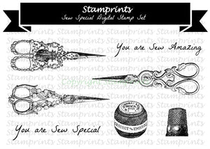 Digital Stamp Set - Sew Special  (by Stamprints).Printable Vintage Images.