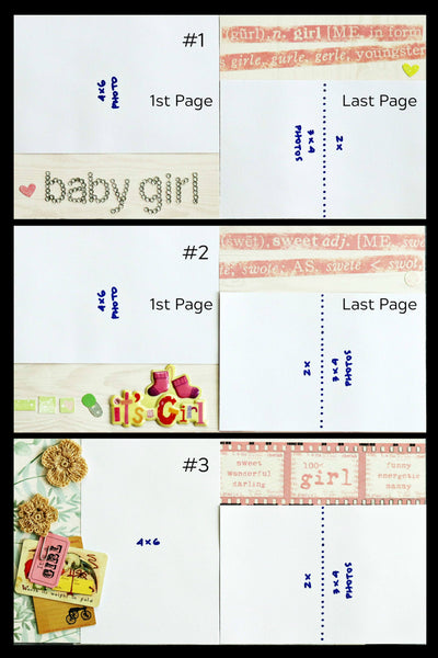 20 - 6" x 6" Pre-Made Baby Girl Scrapbook Pages with Album (just add photos) - Made to Order