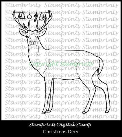 Christmas in July - Christmas Deer (TLS-2003) Digital Stamp by Stamprints.Coloring Page. Cardmaking.Scrapbooking.MixedMedia.