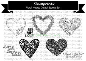 Digital Stamp Set - Floral Hearts