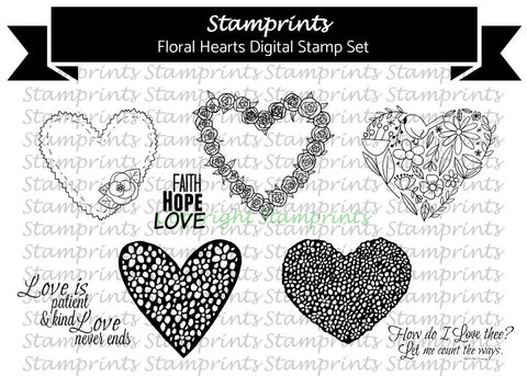 Digital Stamp Set - Floral Hearts