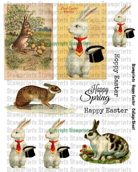 Digital Collage Sheet - Hoppy Easter CS-03 (by Stamprints). Printable Vintage Images. Original Designs. Paper Crafts. Altered Art