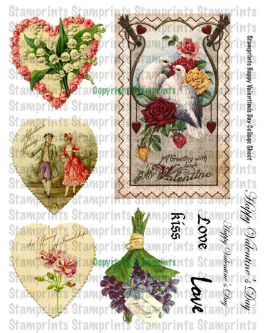 Digital Collage Sheet - Happy Valentine's Day CS-01 (by Stamprints). Printable Vintage Images. Original Designs. Crafters. Altered Art