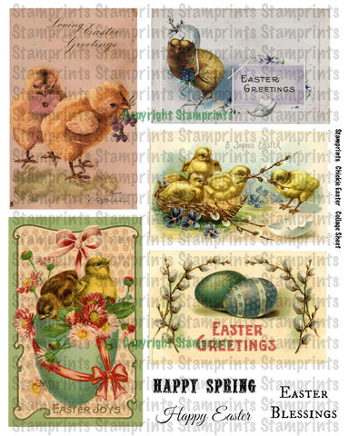 Digital Collage Sheet - Chickie Easter CS-02 (by Stamprints). Printable Vintage Images. Original Designs. Paper Crafts. Altered Art