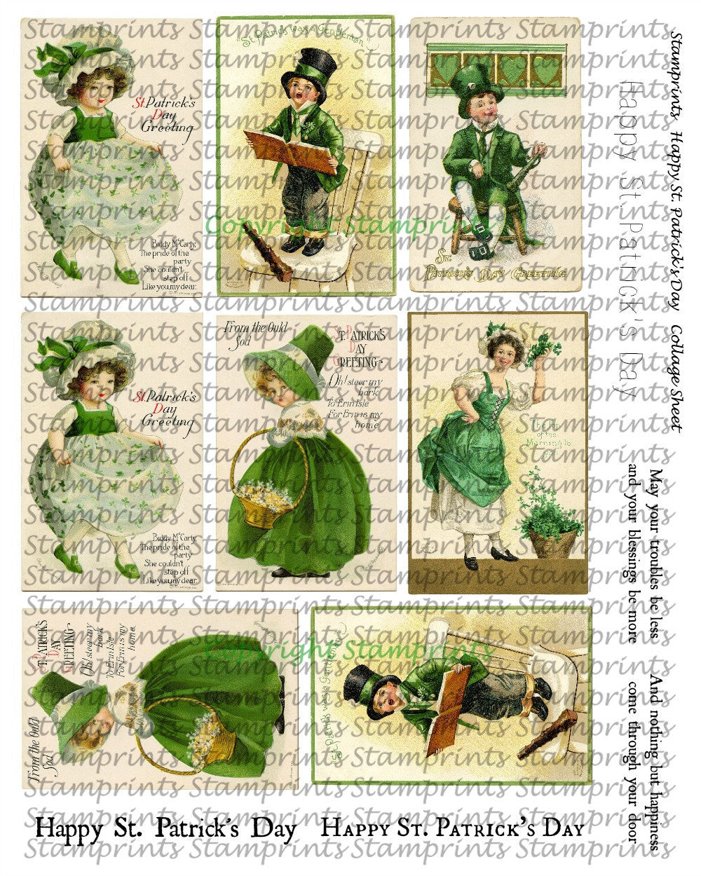 Digital Collage Sheet - Happy St. Patrick's Day CS-04 (by Stamprints). Printable Vintage Images. Original Designs. Paper Crafts. Altered Art