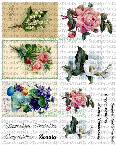 Digital Collage Sheet - Floral CS-05 (by Stamprints). Printable Vintage Images. Original Designs. Paper Crafts. Altered Art. Mixed Media